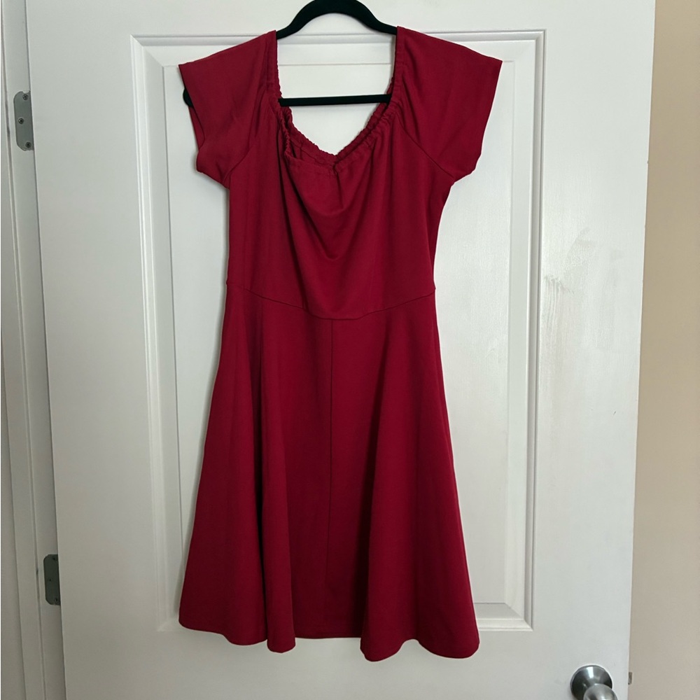 Red A-Line Mini Dress with Cowl Neck and Cap Sleeves